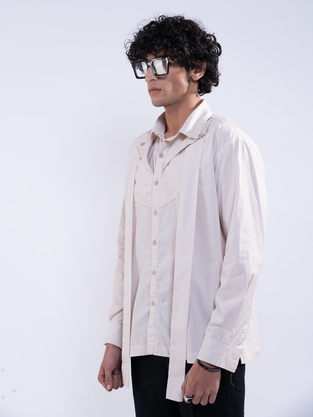 Multicollared Men's Beige Shirt