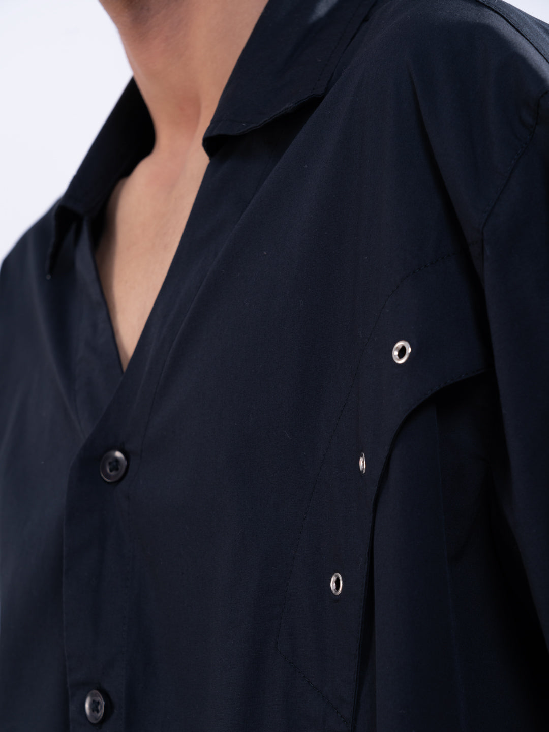 Detailed Panelled Black Shirt