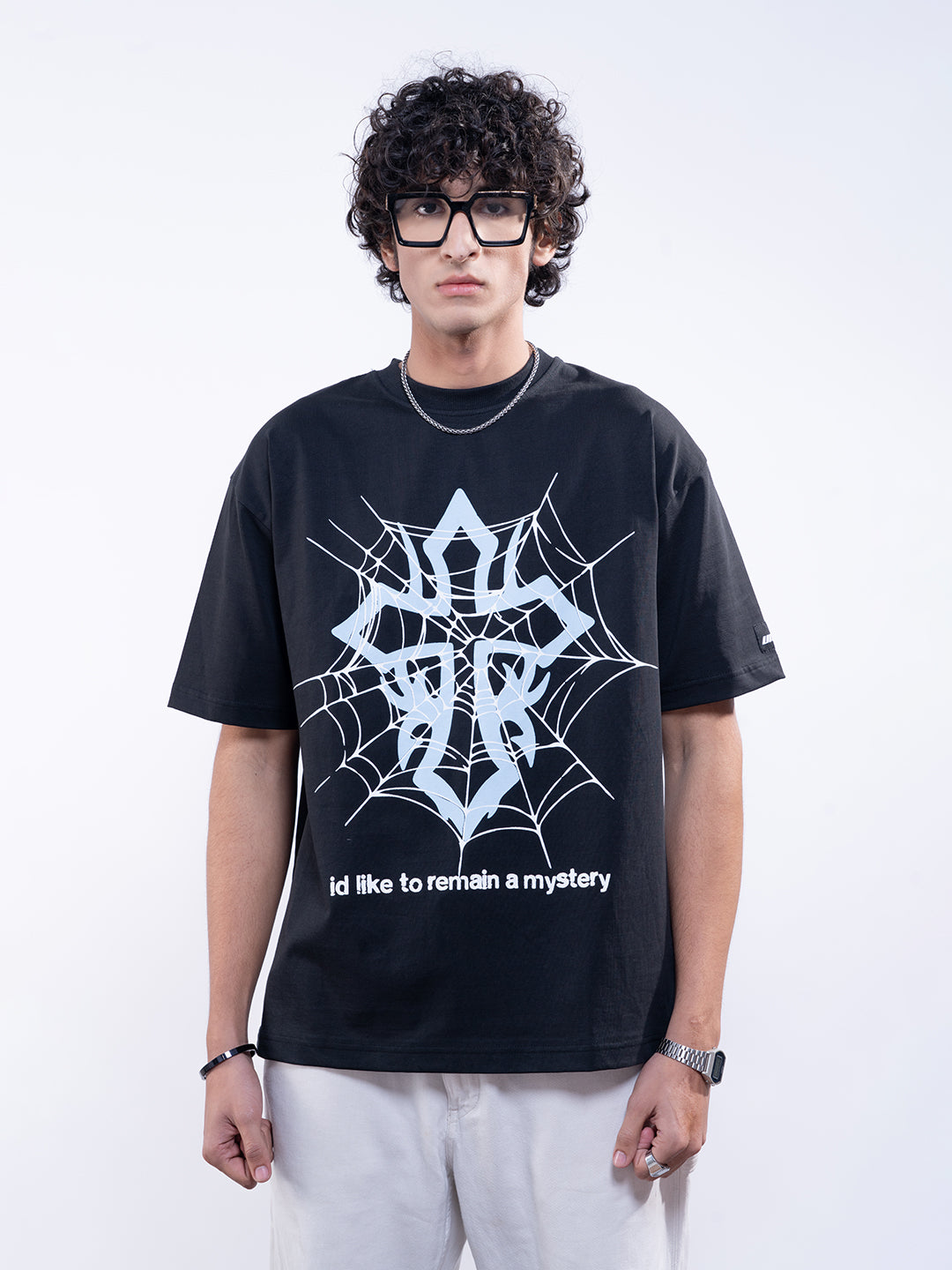 Spider Web Oversized Black T-Shirt