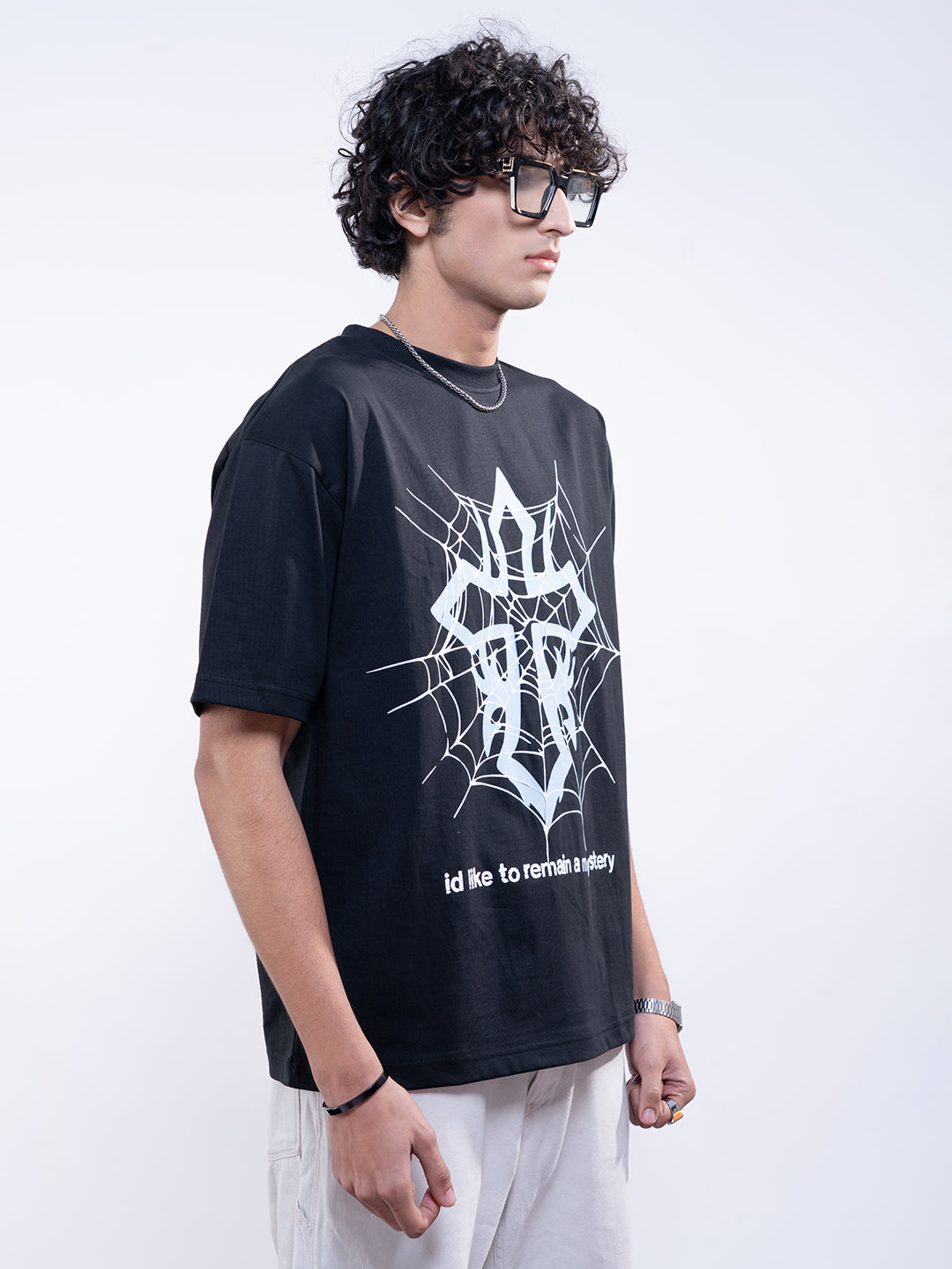 Spider Web Oversized Black T-Shirt