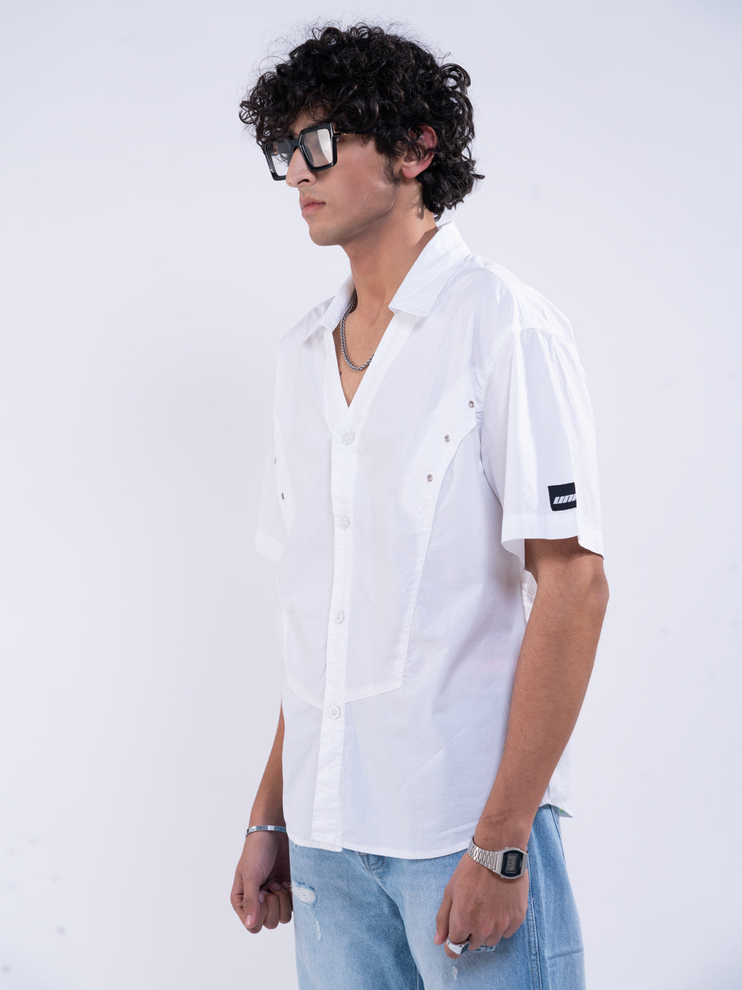 Printed White Panelled Shirt