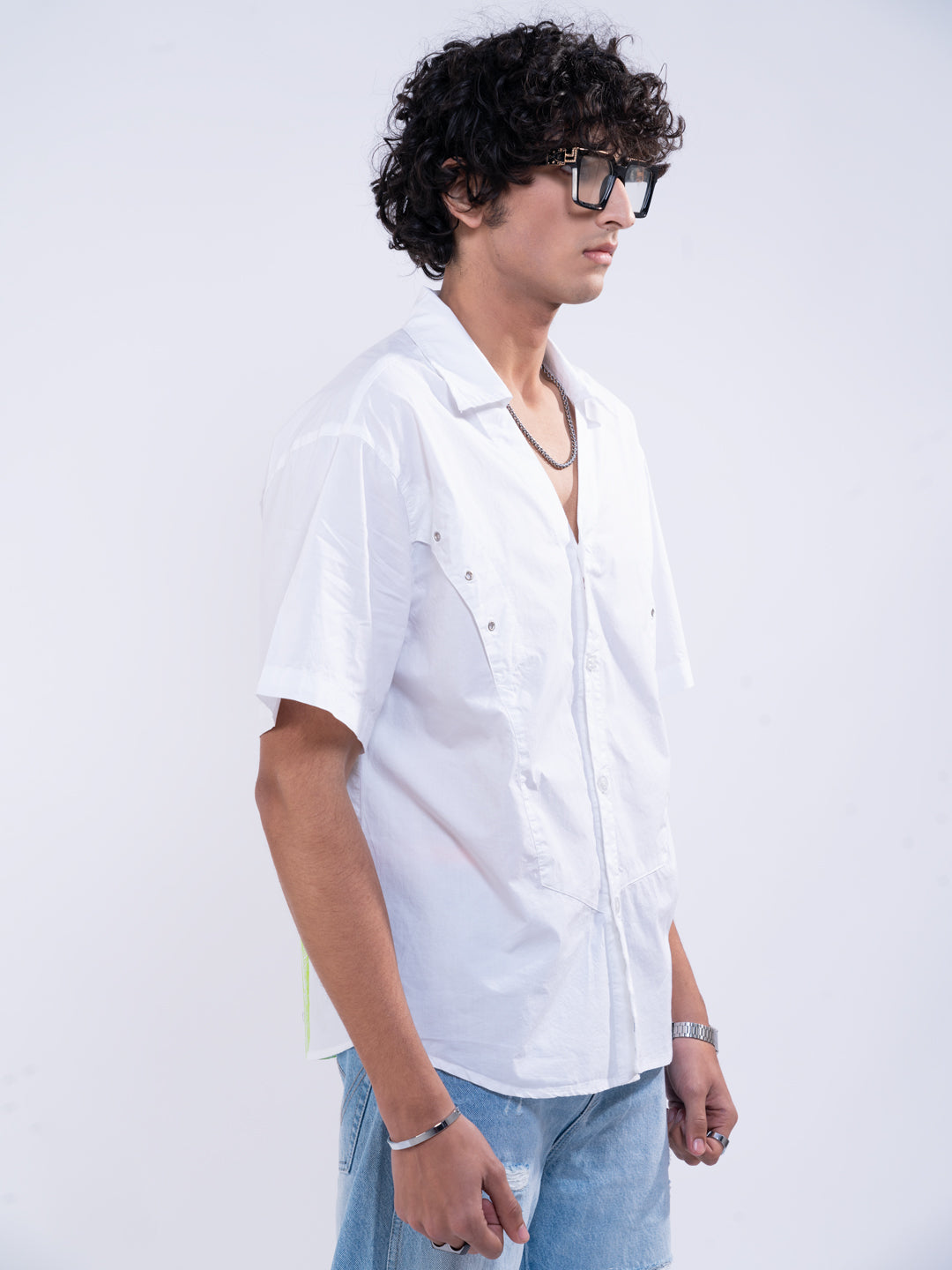 Printed White Panelled Shirt