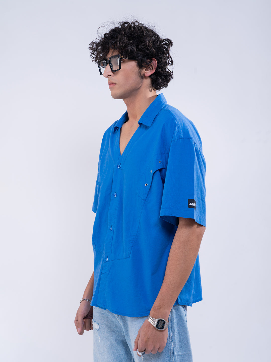 Detailed Panelleted Blue Shirt