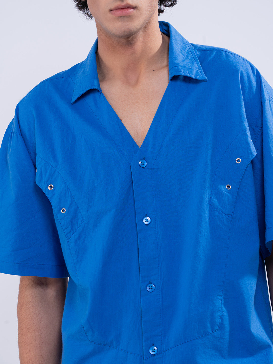 Detailed Panelleted Blue Shirt