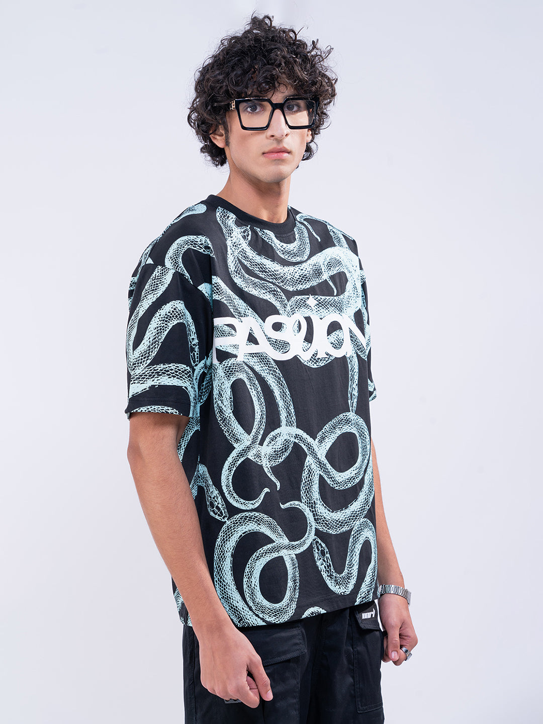 Snake Print Overszied Men's T-Shirt