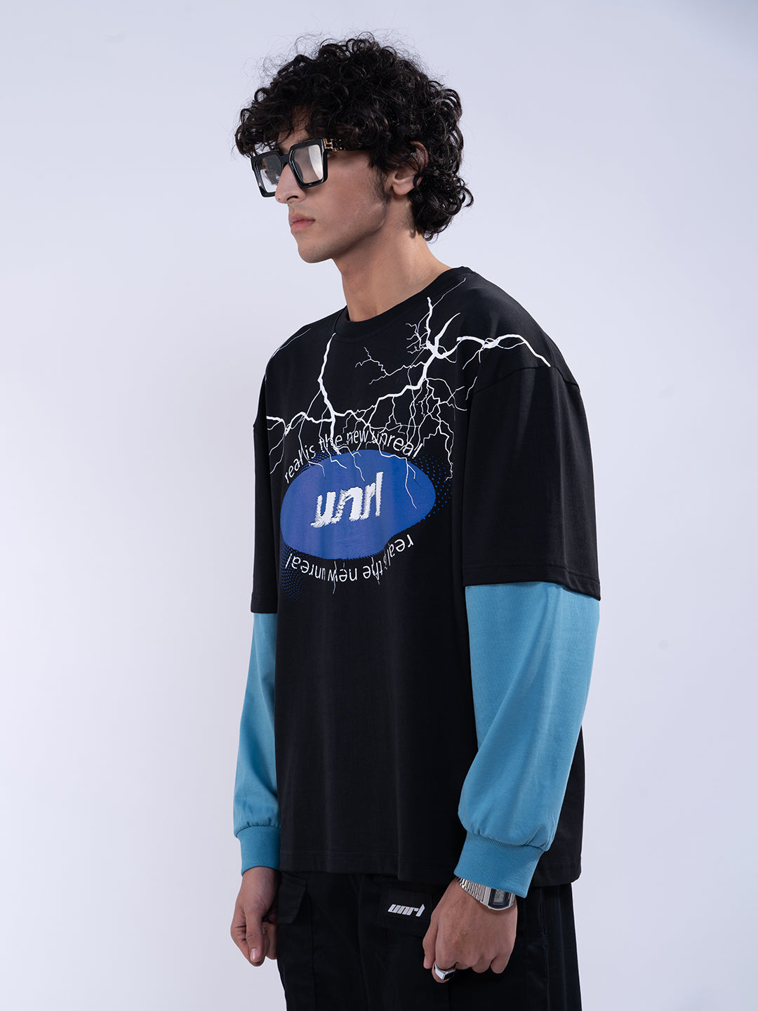 Thunder Printed Oversized T-Shirt with Sleeves