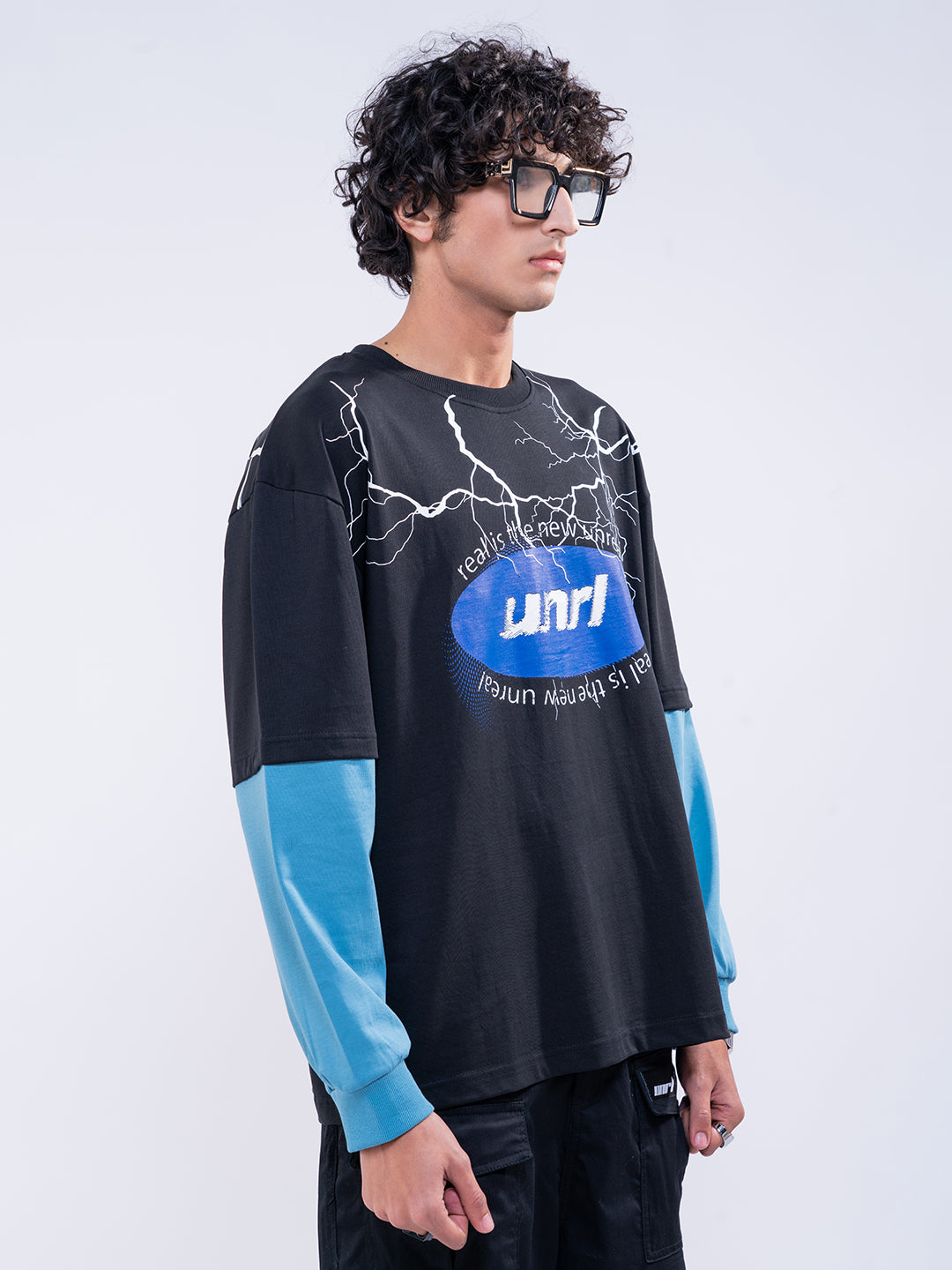 Thunder Printed Oversized T-Shirt with Sleeves