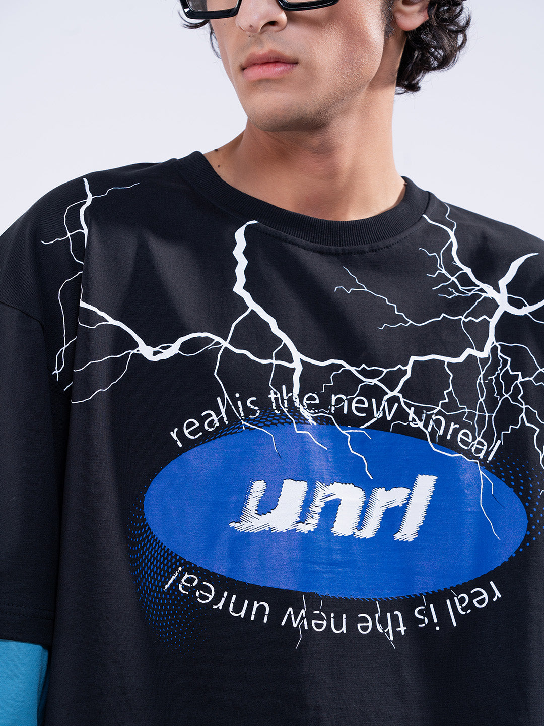 Thunder Printed Oversized T-Shirt with Sleeves