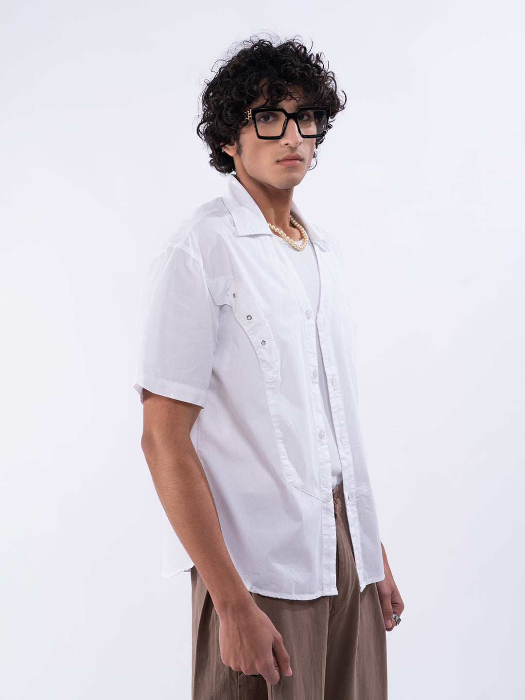 Detailed Panelled White Shirt