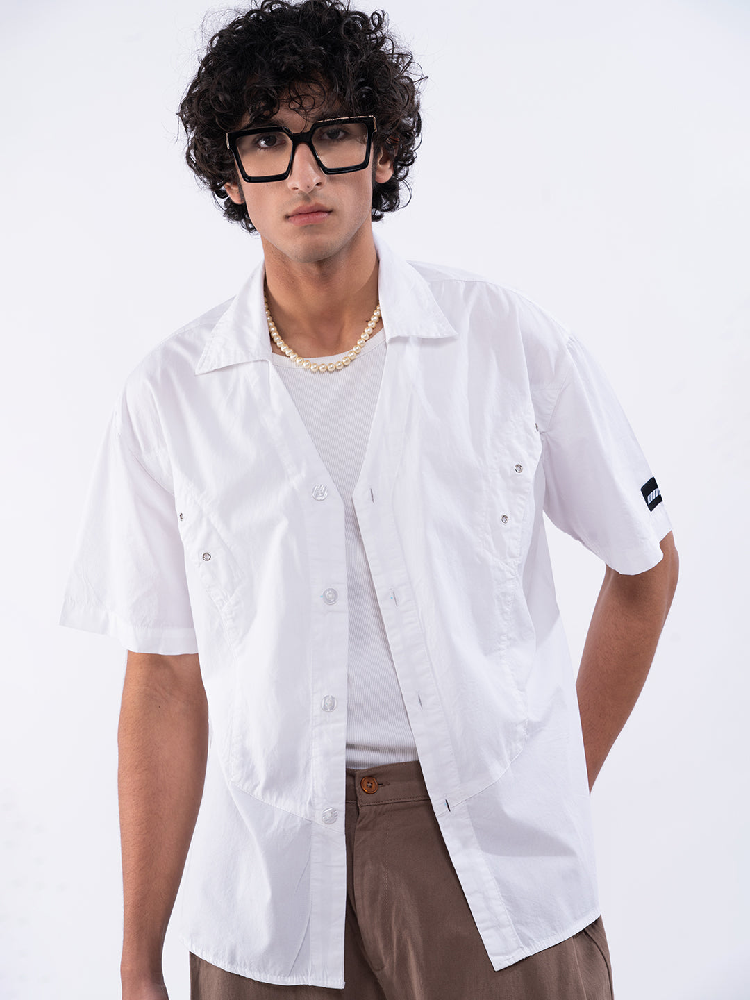 Detailed Panelled White Shirt