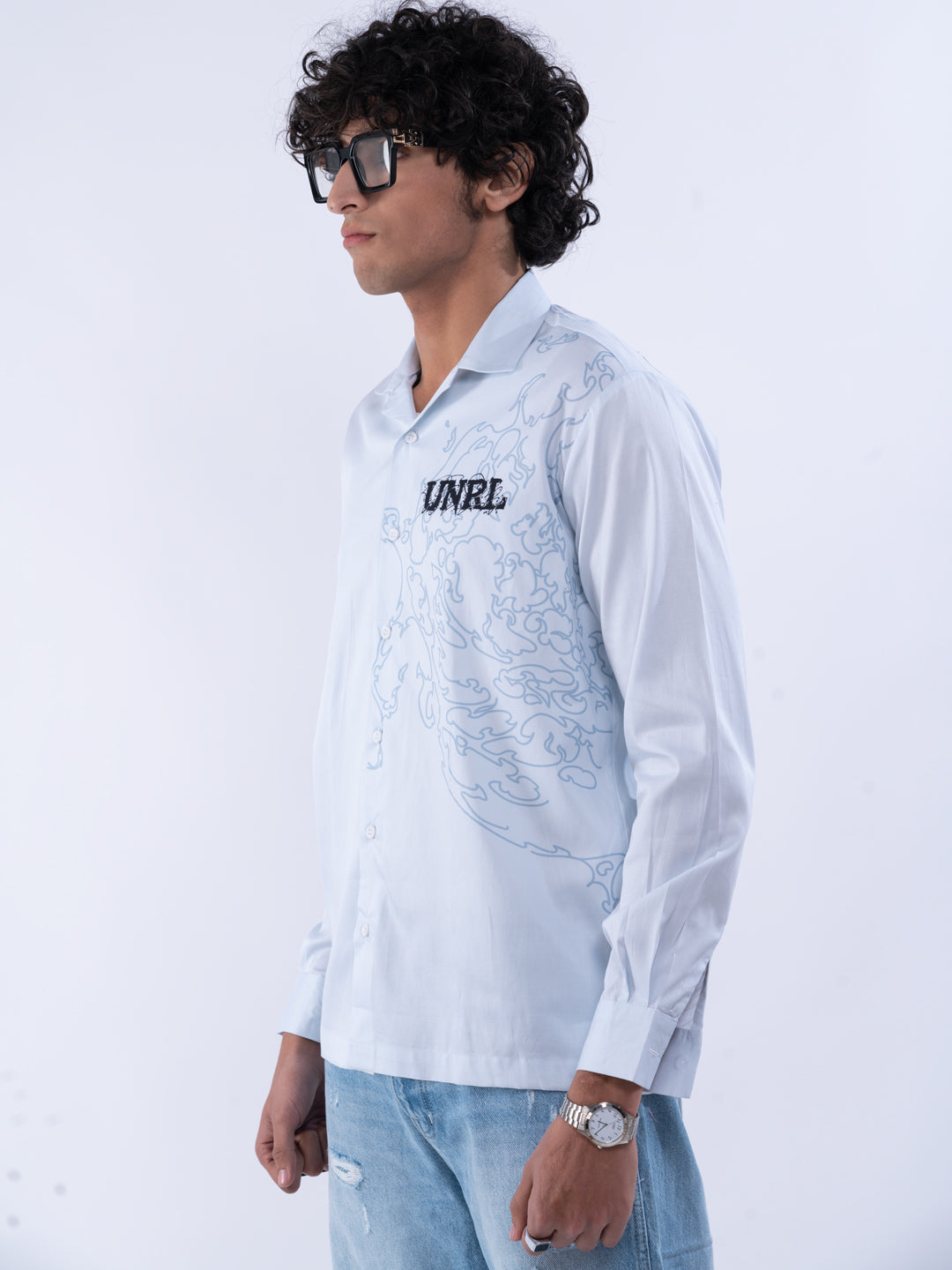 Dragon Print Men's Shirt in Blue