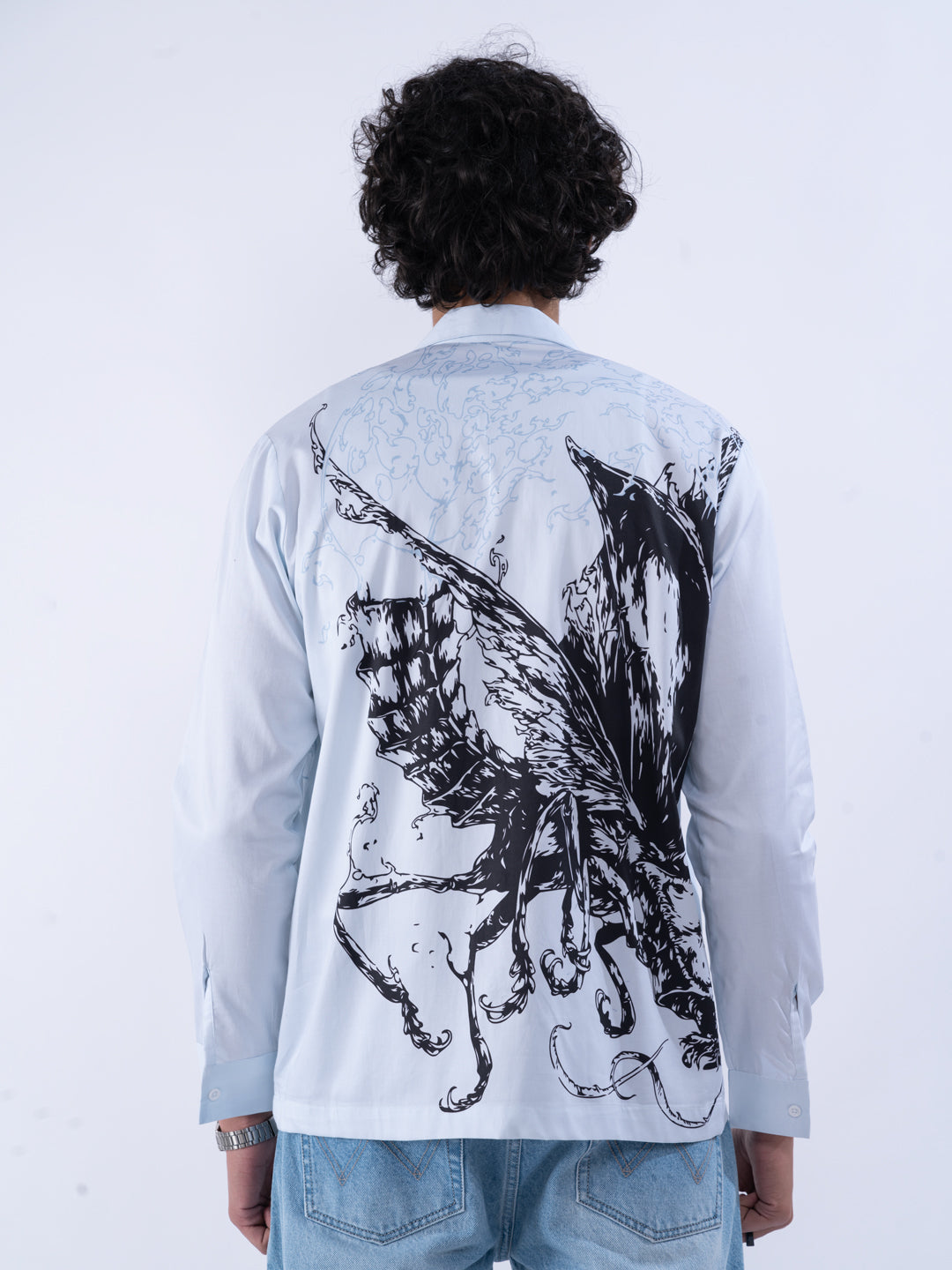 Dragon Print Men's Shirt in Blue