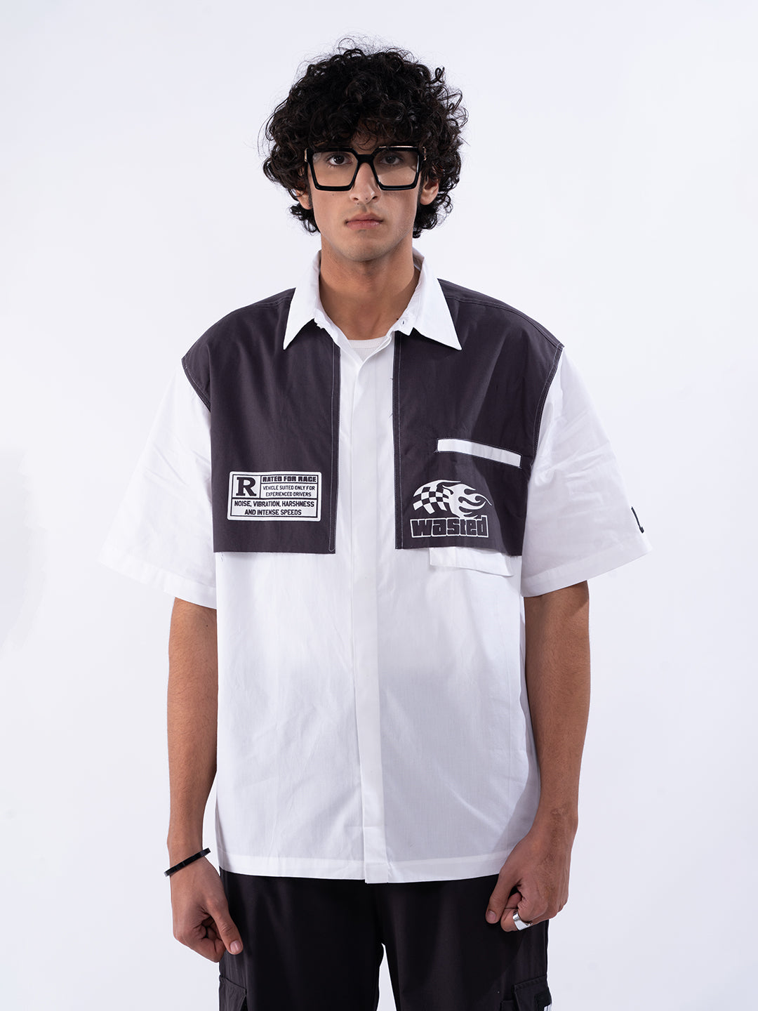 Racer Car Men's Panelled White Shirt