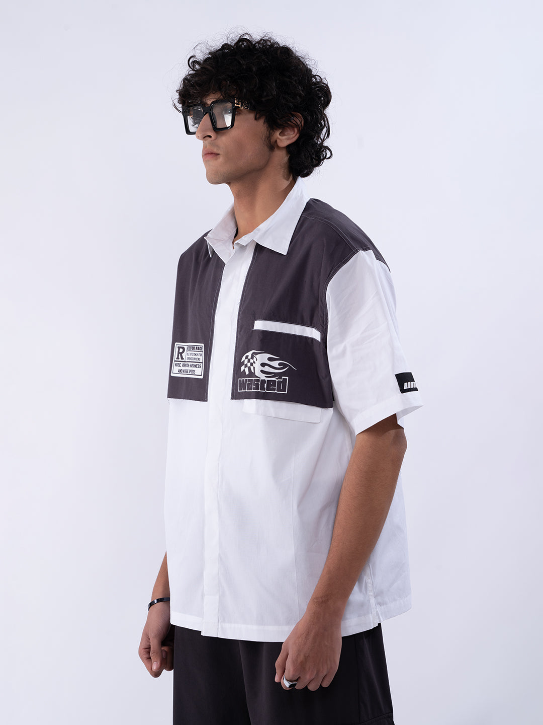 Racer Car Men's Panelled White Shirt