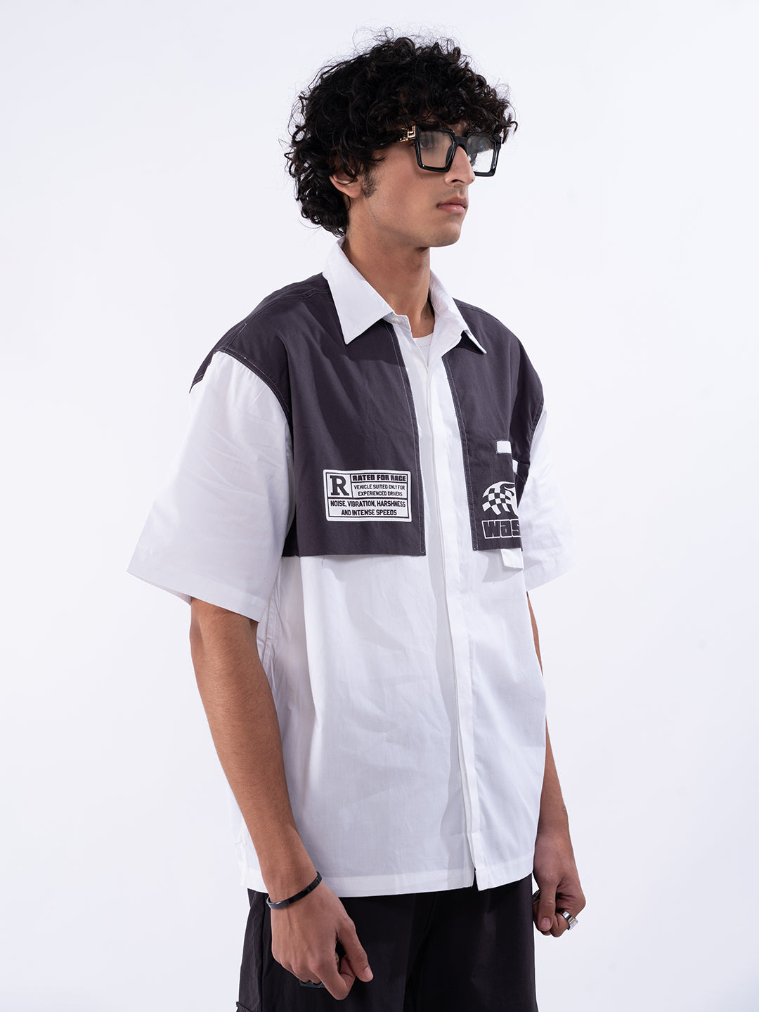 Racer Car Men's Panelled White Shirt