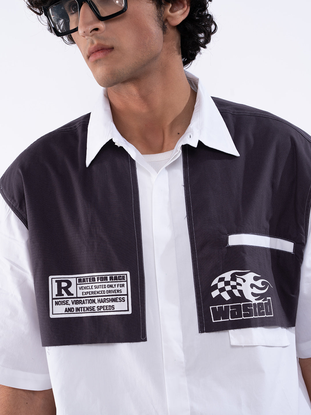 Racer Car Men's Panelled White Shirt