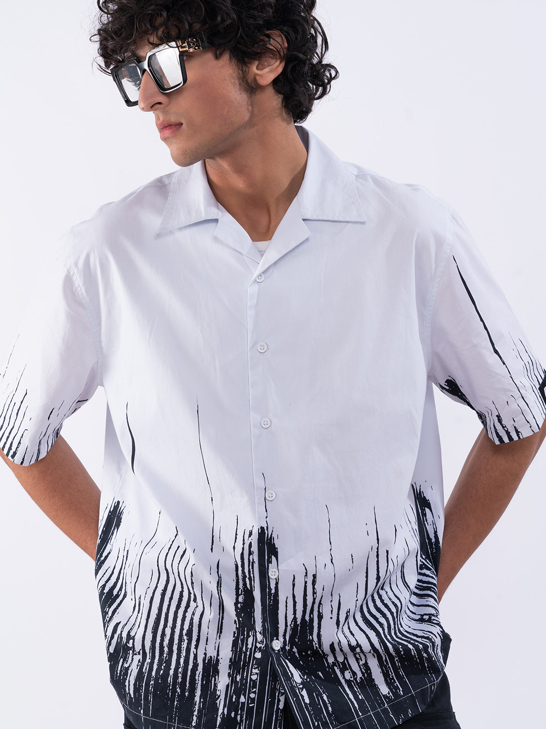 Glitch Wave Men's White Shirt