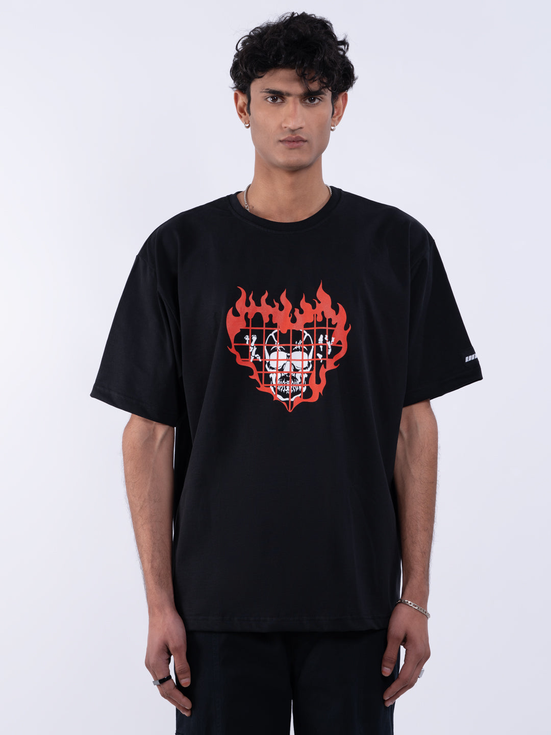 Flaming Heart Men's Oversized T-Shirt