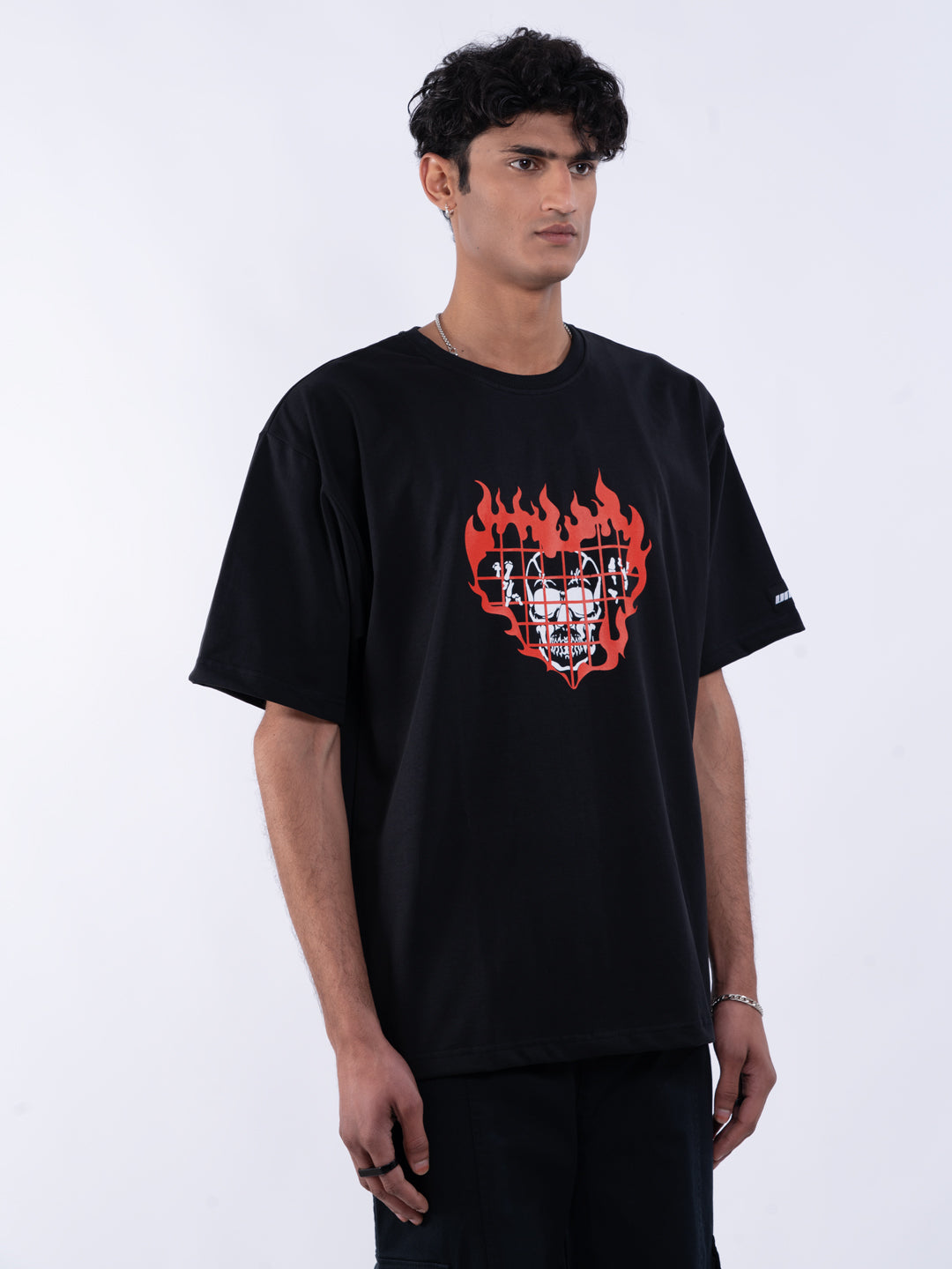 Flaming Heart Men's Oversized T-Shirt