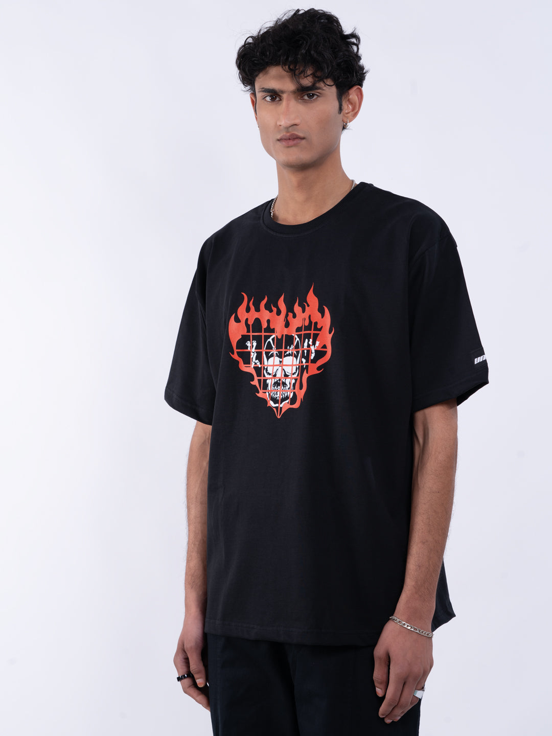 Flaming Heart Men's Oversized T-Shirt