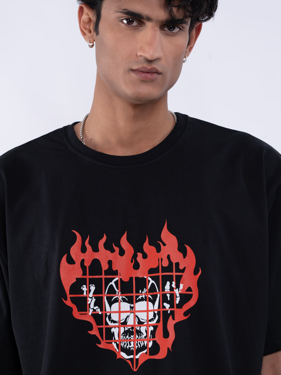 Flaming Heart Men's Oversized T-Shirt