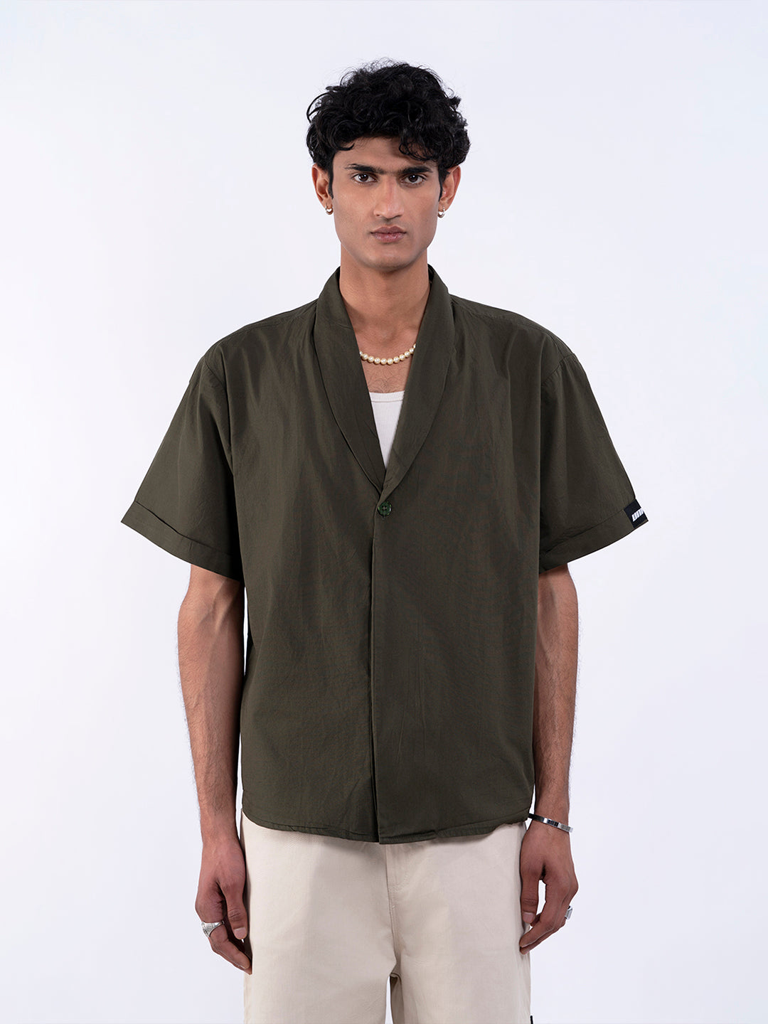 Solid V- Neck Olive Shirt