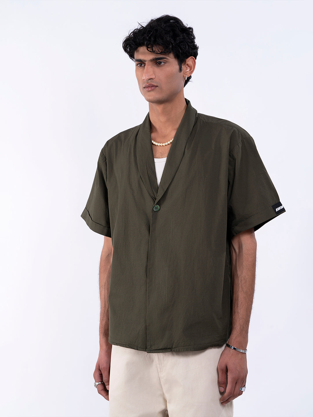 Solid V- Neck Olive Shirt