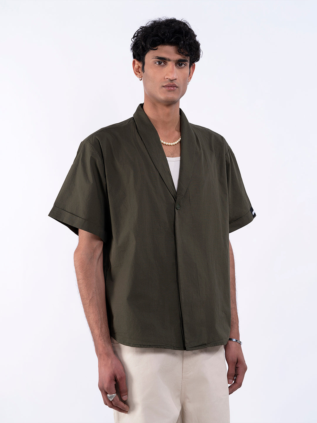 Solid V- Neck Olive Shirt