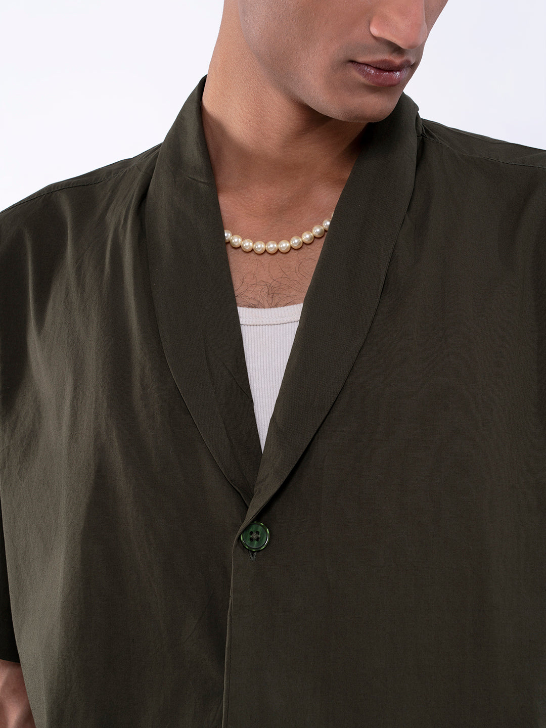 Solid V- Neck Olive Shirt