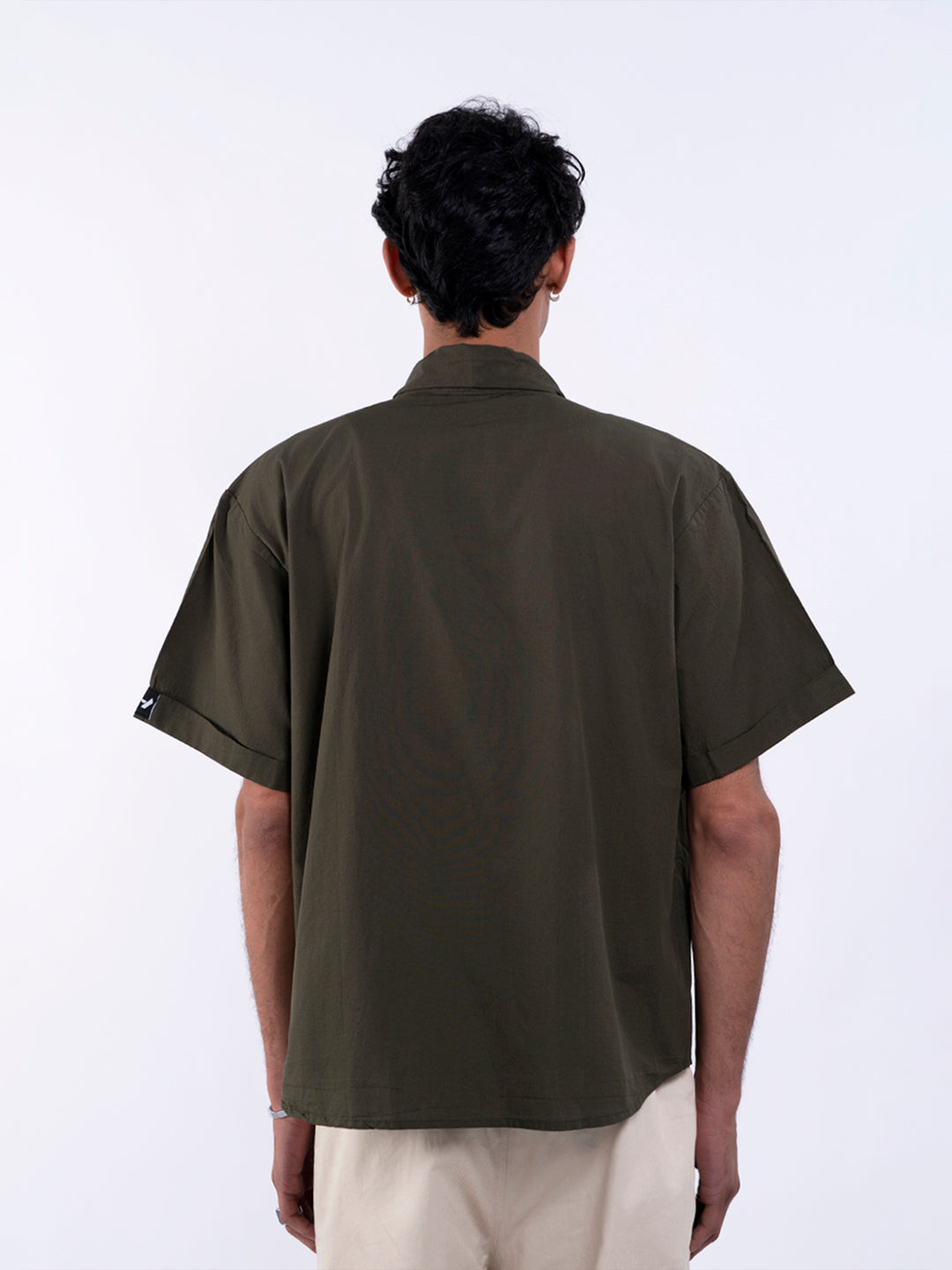 Solid V- Neck Olive Shirt