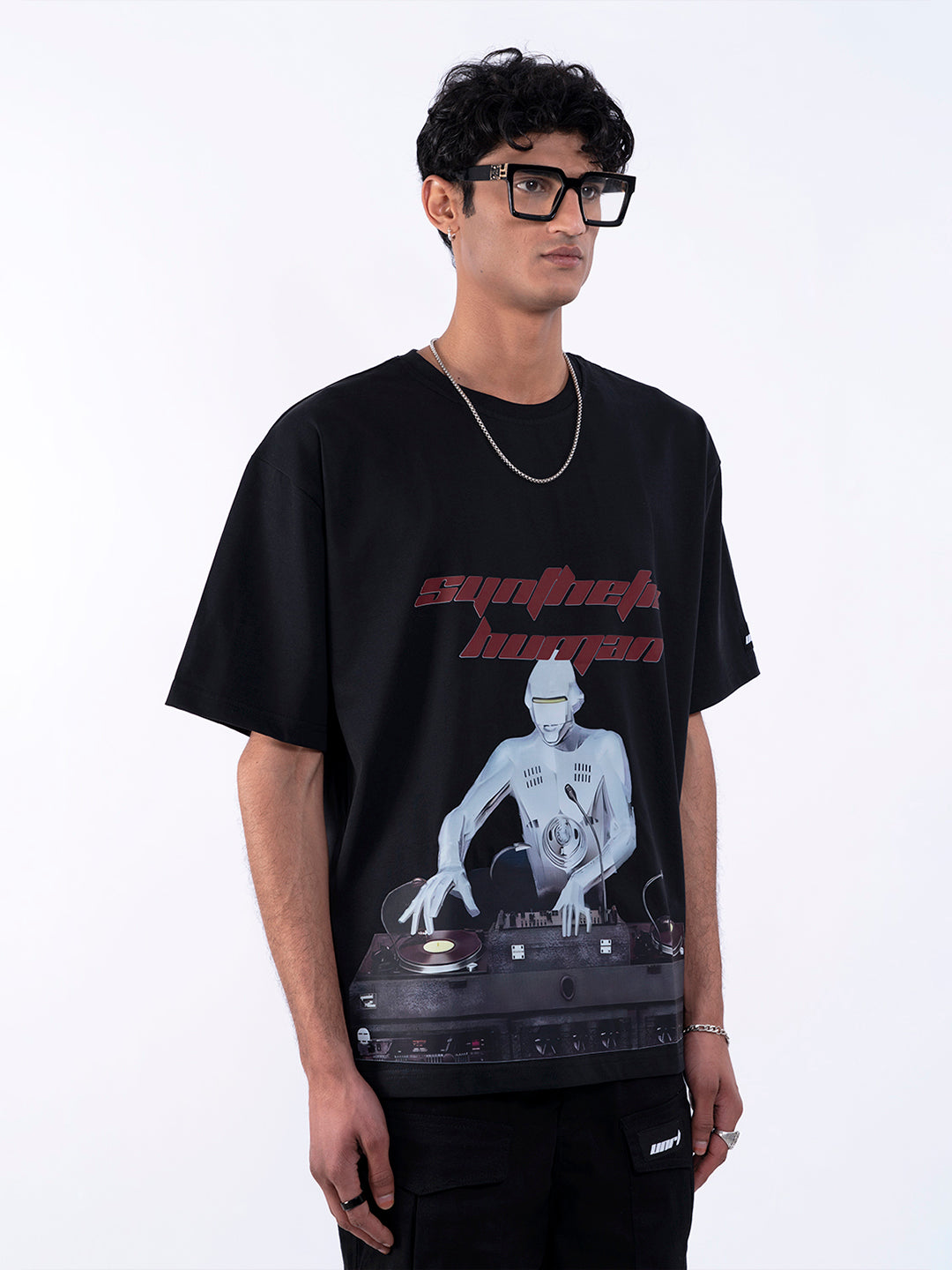 Techno Print Oversized Black T-Shirt