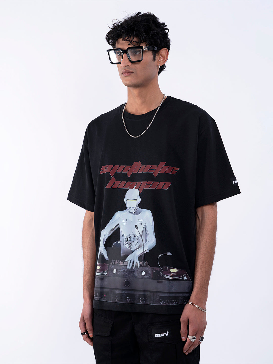 Techno Print Oversized Black T-Shirt