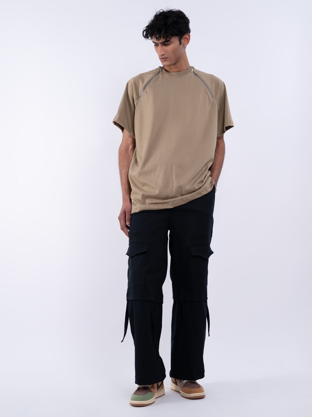 Men's Graphic Brown Zipper T-Shirt