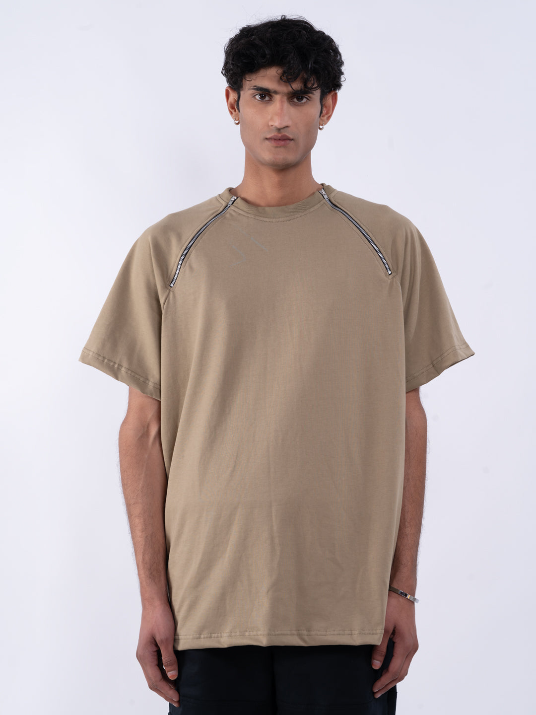 Men's Graphic Brown Zipper T-Shirt