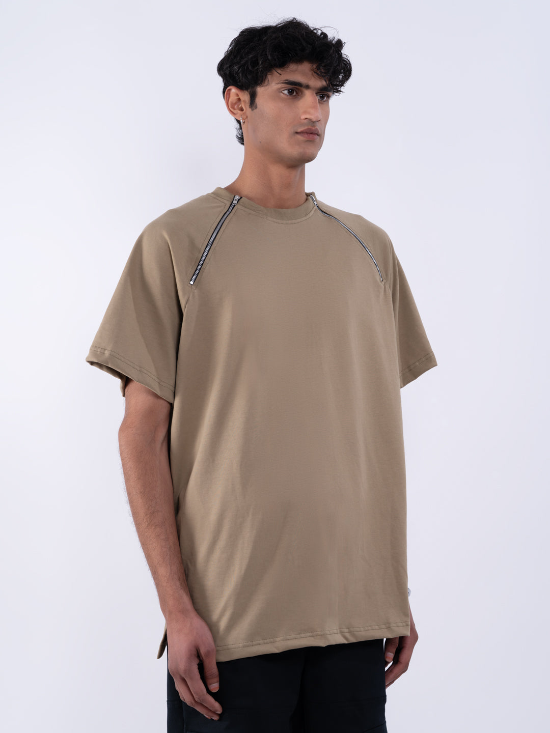 Men's Graphic Brown Zipper T-Shirt