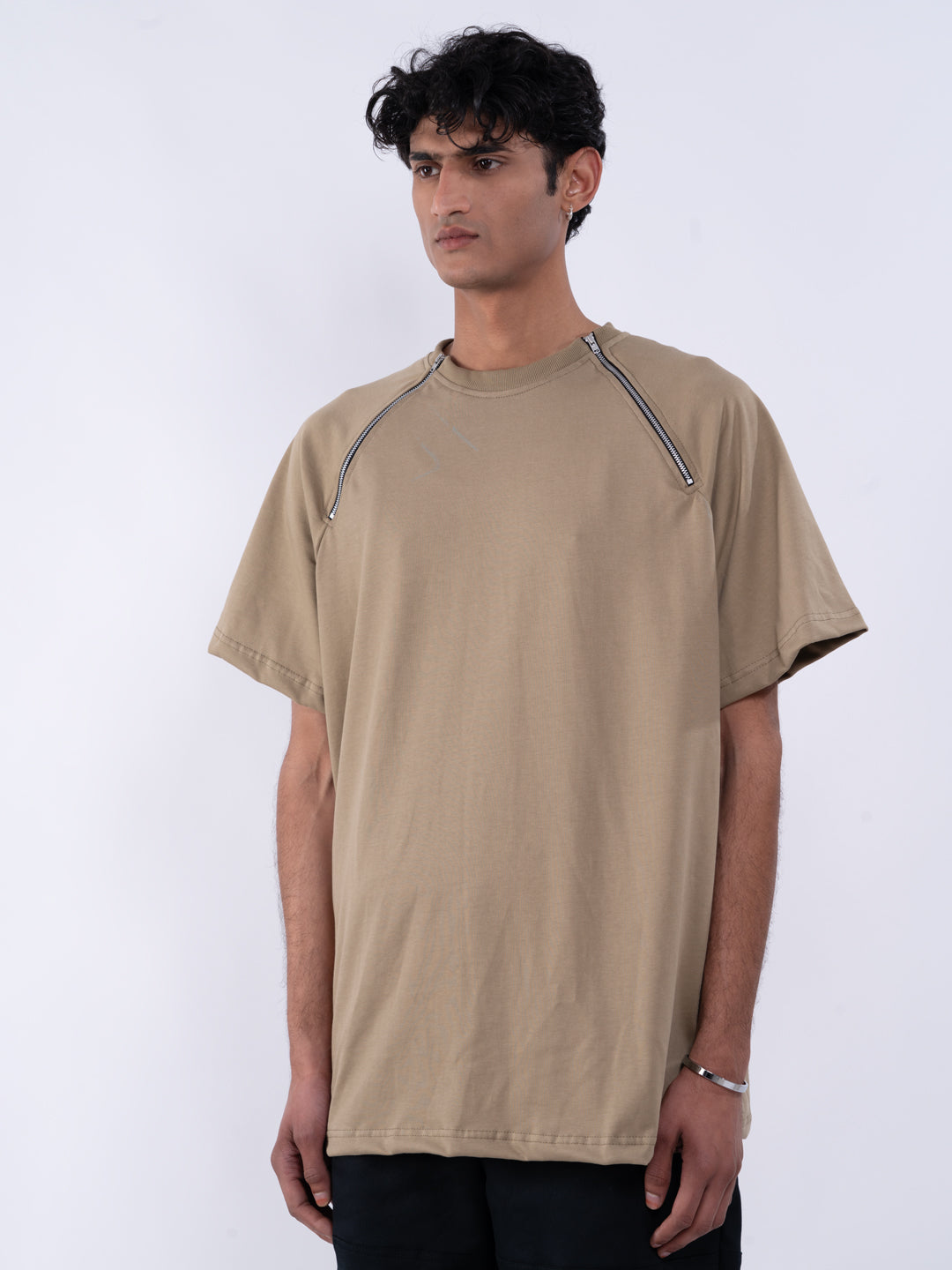 Men's Graphic Brown Zipper T-Shirt