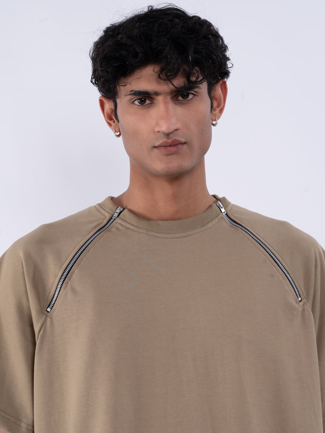 Men's Graphic Brown Zipper T-Shirt