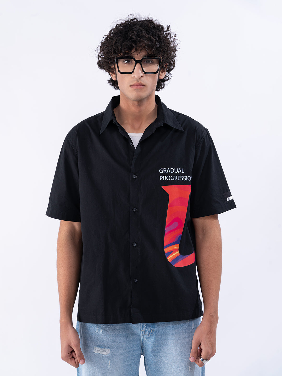 Casual Men's Collared Black Shirt