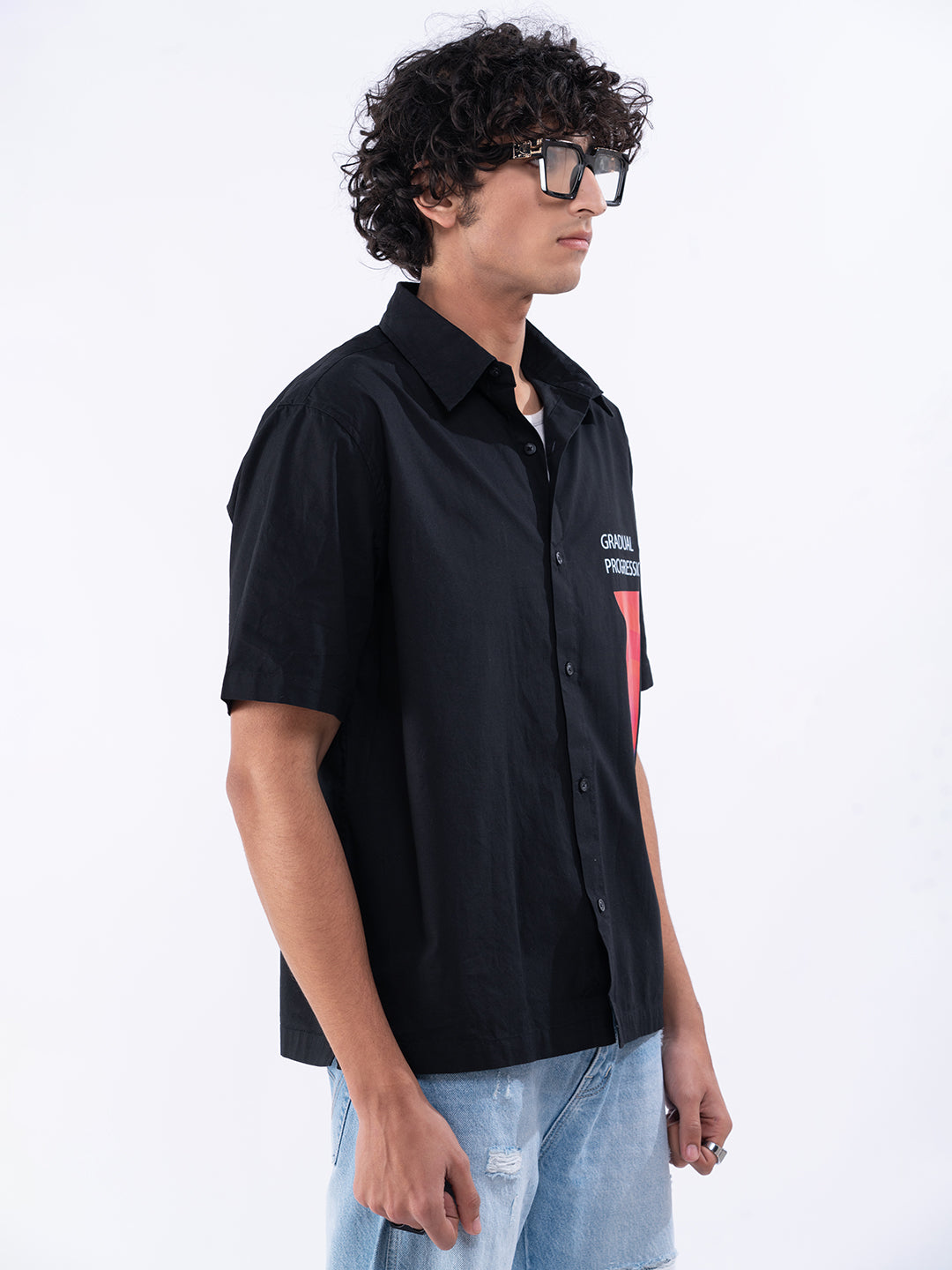 Casual Men's Collared Black Shirt