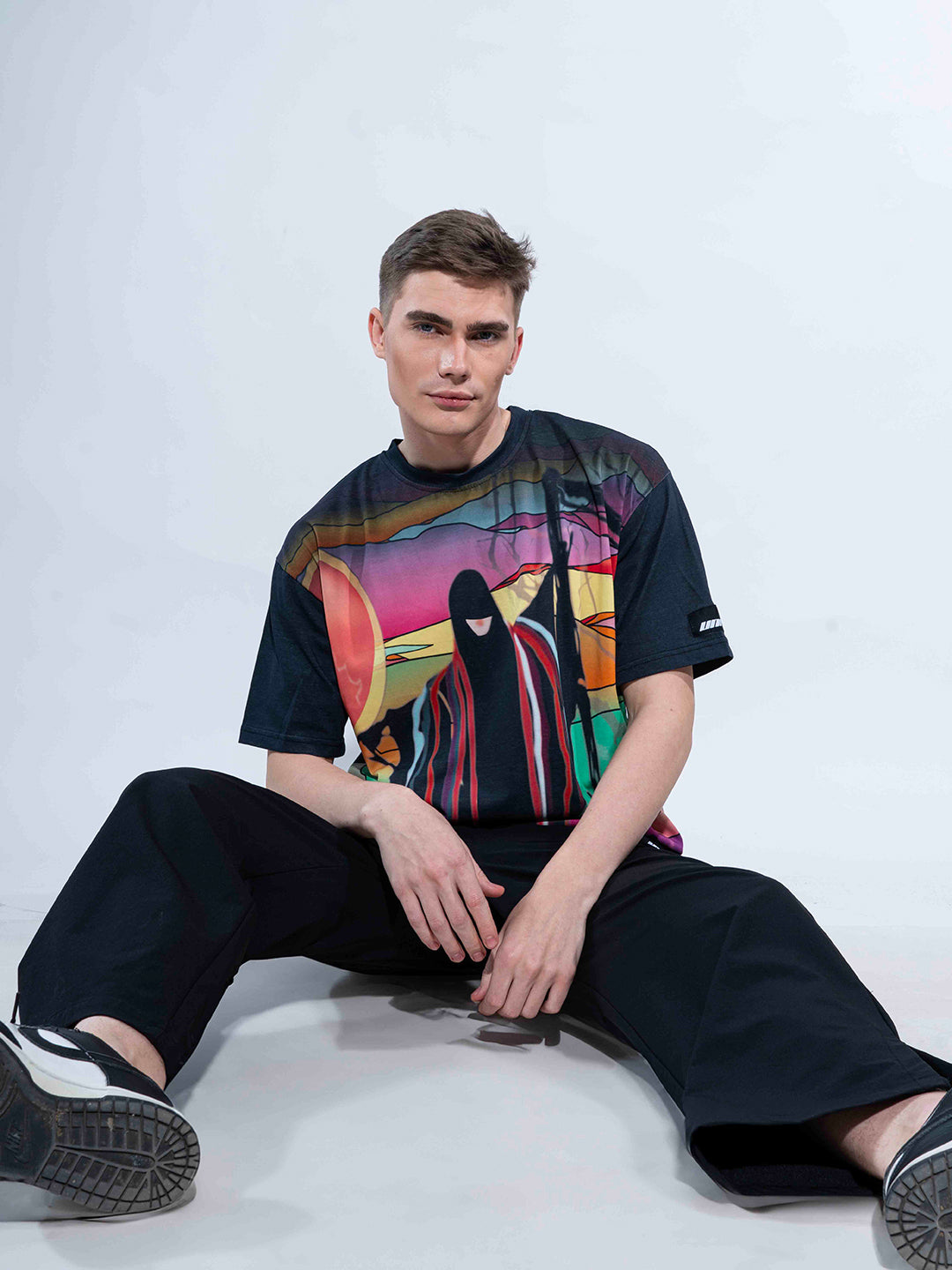 Ferry Man Printed Oversized Black T-Shirt