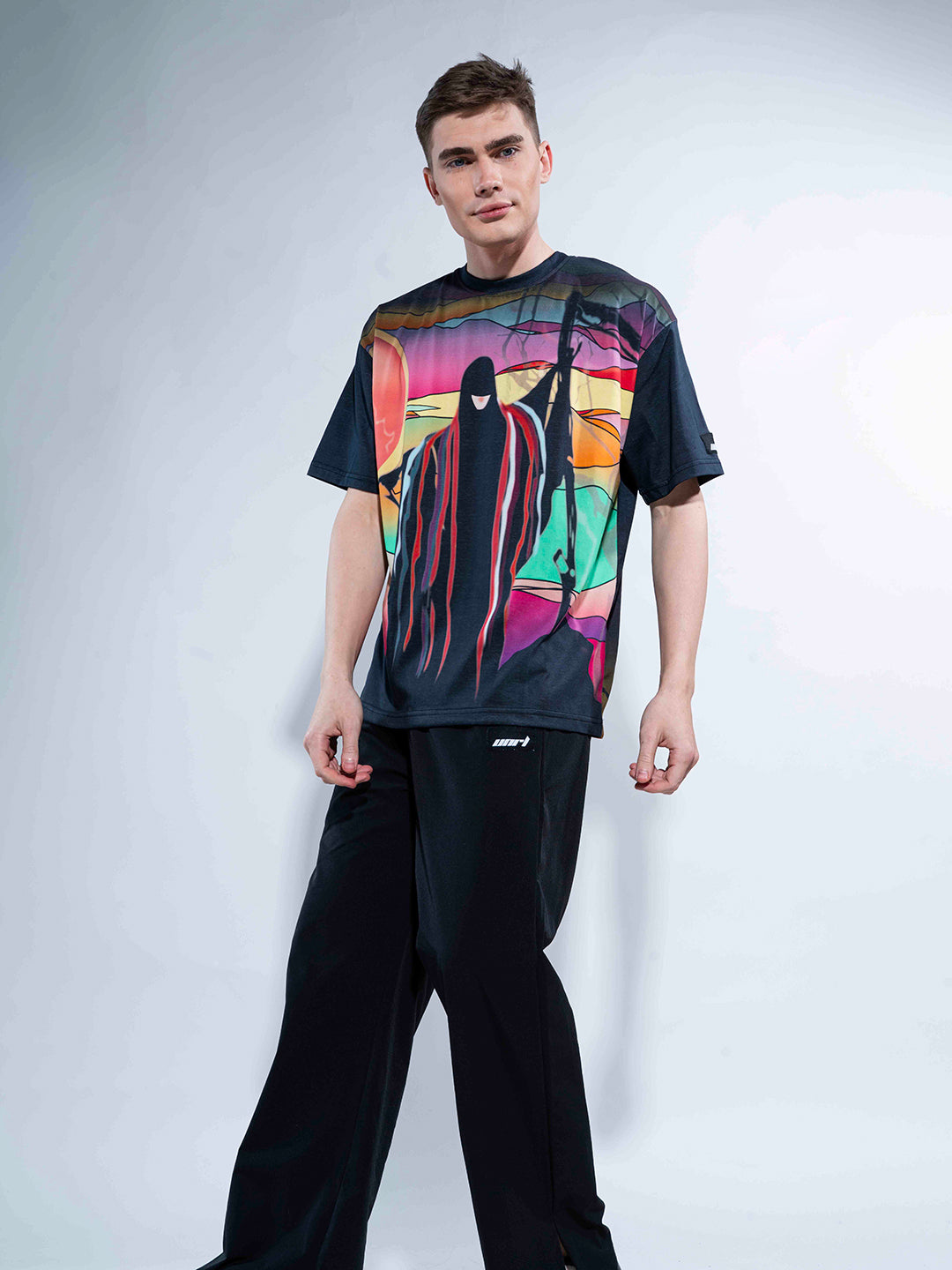 Ferry Man Printed Oversized Black T-Shirt