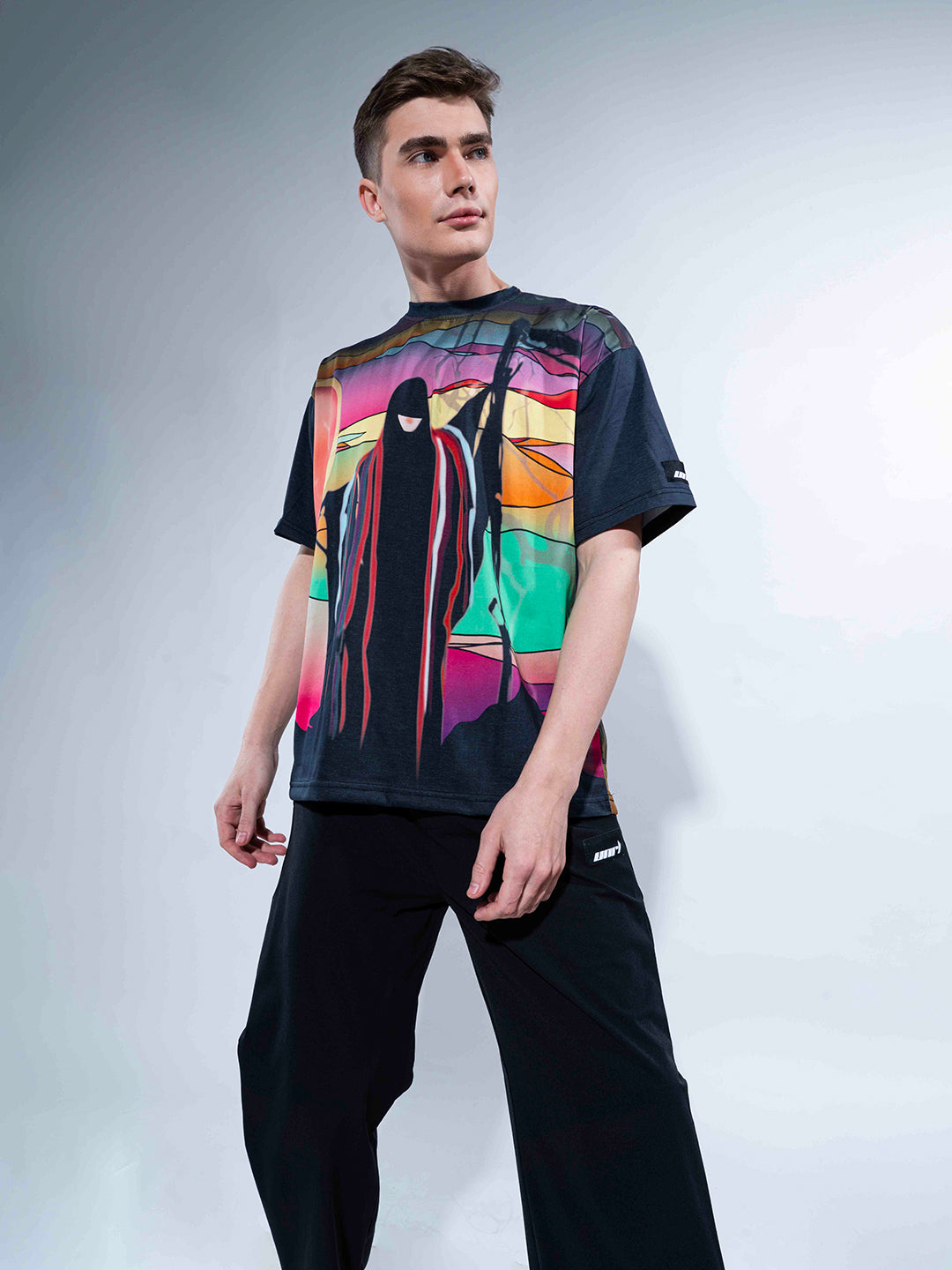 Ferry Man Printed Oversized Black T-Shirt