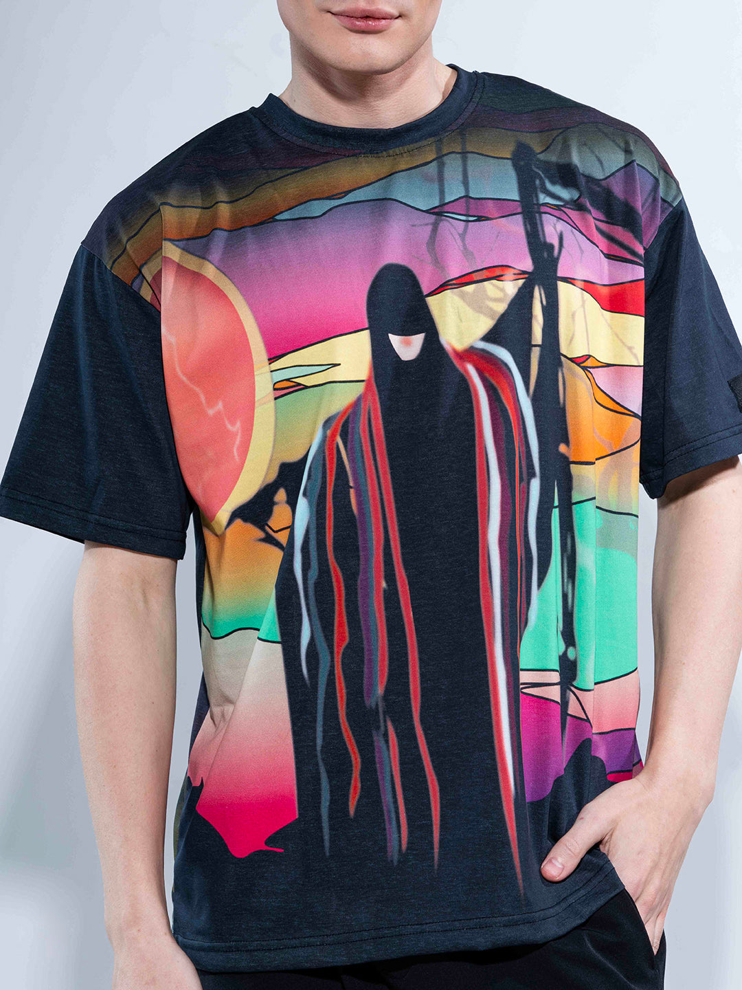 Ferry Man Printed Oversized Black T-Shirt