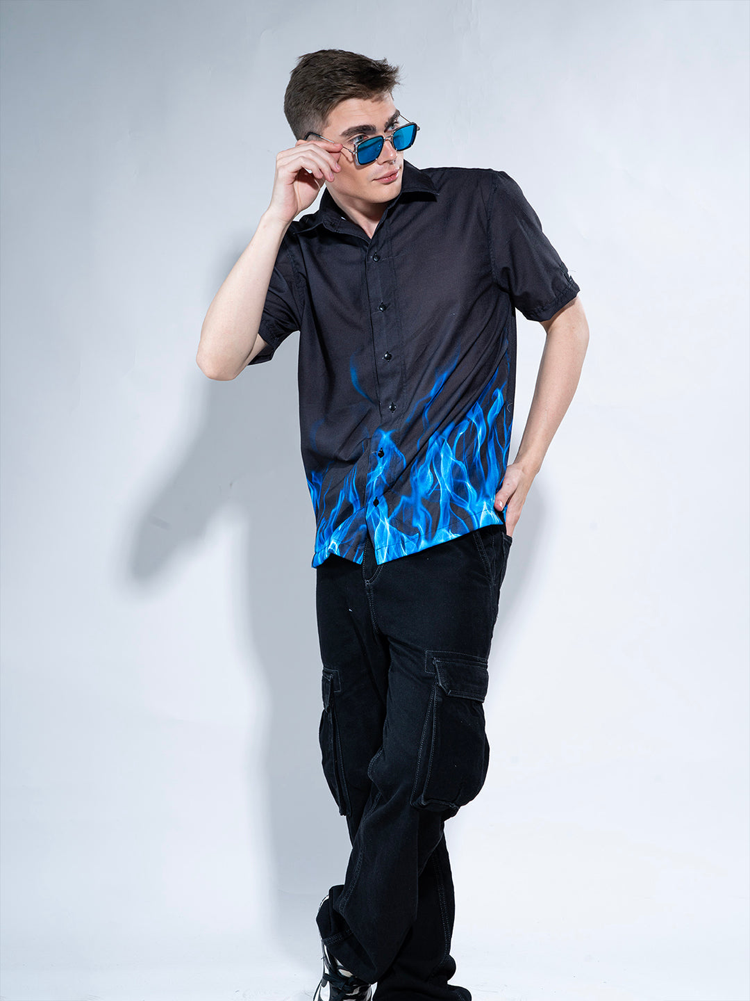 Electric Blue Fire Printed Shirt