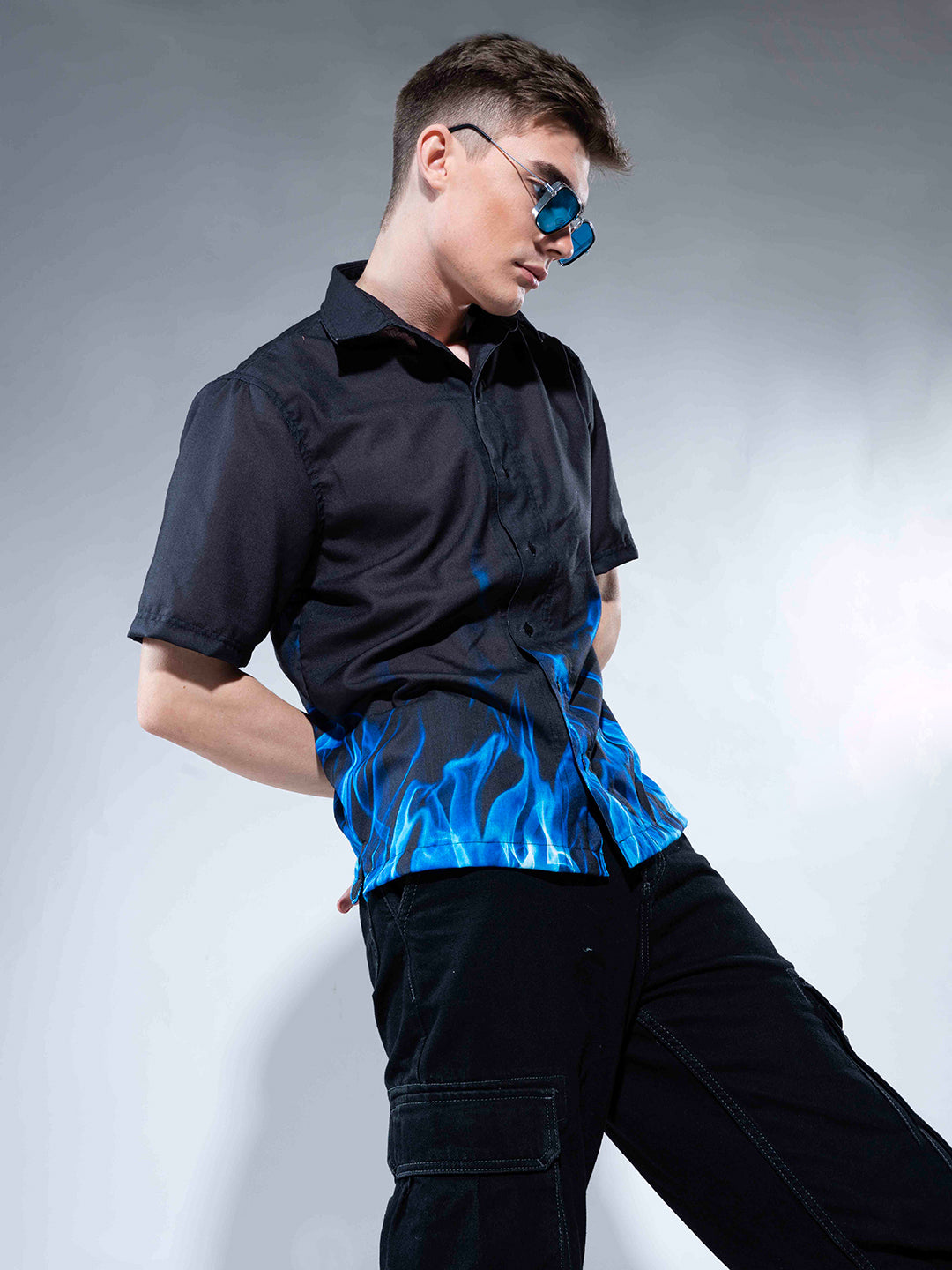 Electric Blue Fire Printed Shirt