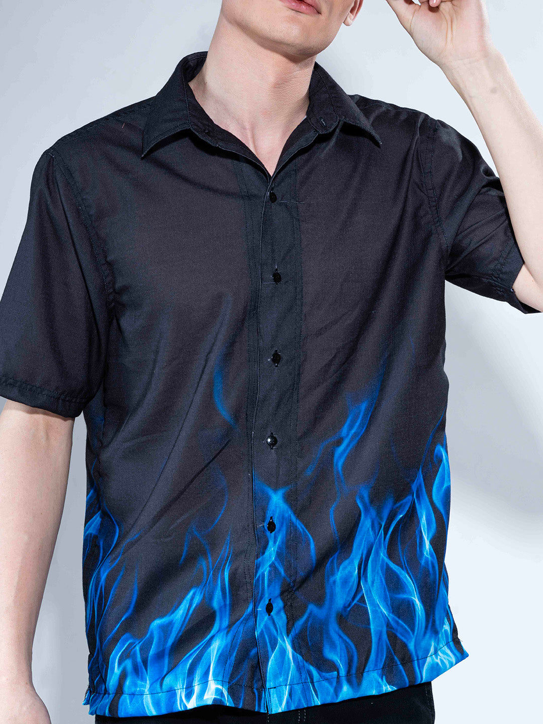 Electric Blue Fire Printed Shirt