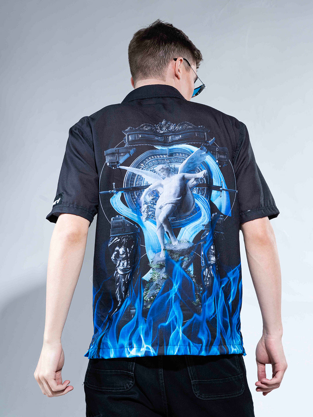 Electric Blue Fire Printed Shirt