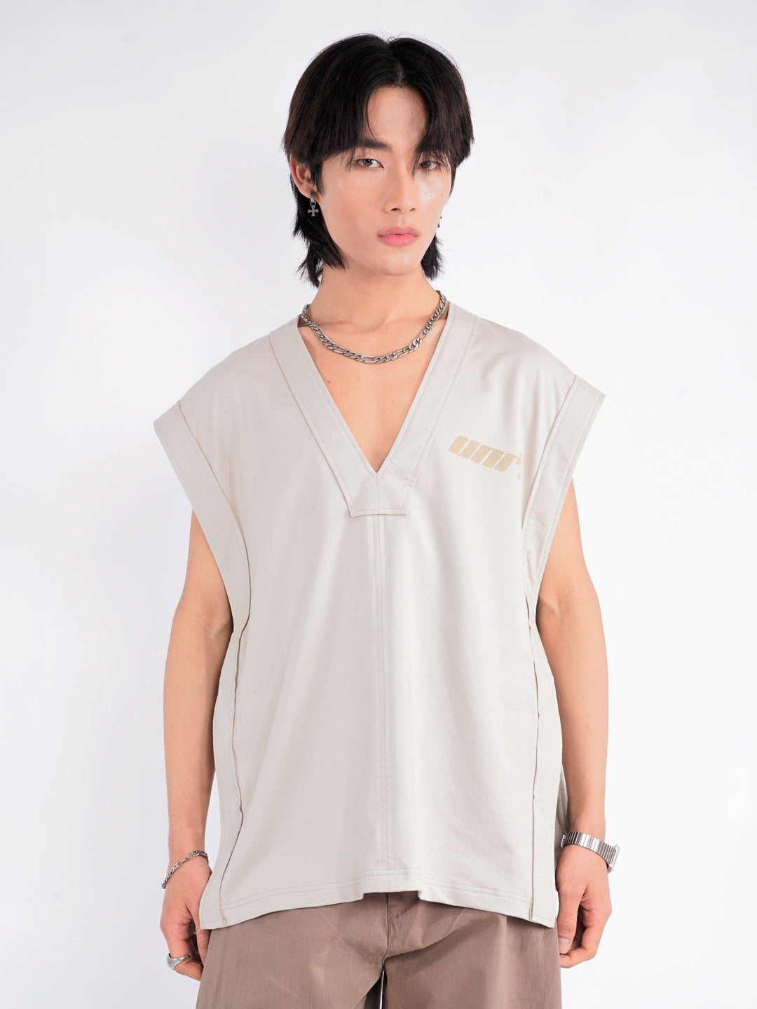 Solid Men's Vest in Beige