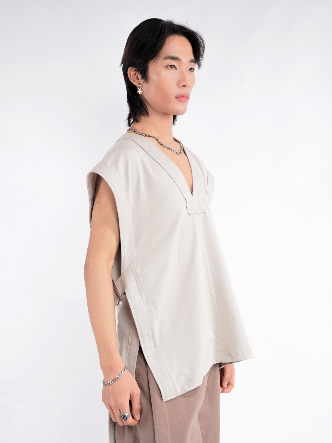 Solid Men's Vest in Beige